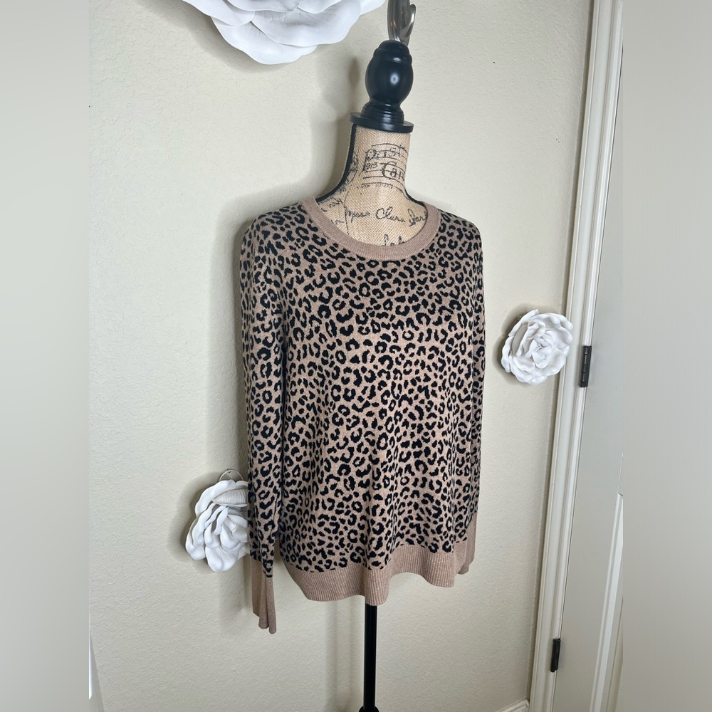 A New Day Tan & Black Leopard Animal Print Sweater Size Extra Extra Large - Picture 7 of 15